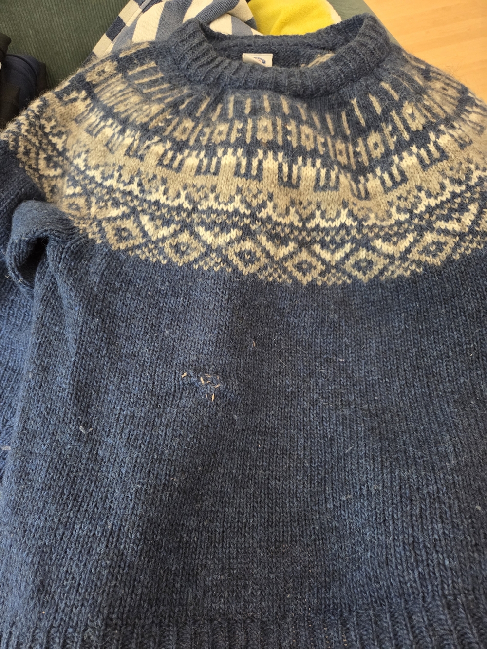 Blue Fair Isle Crewneck Wool Sweater - Men